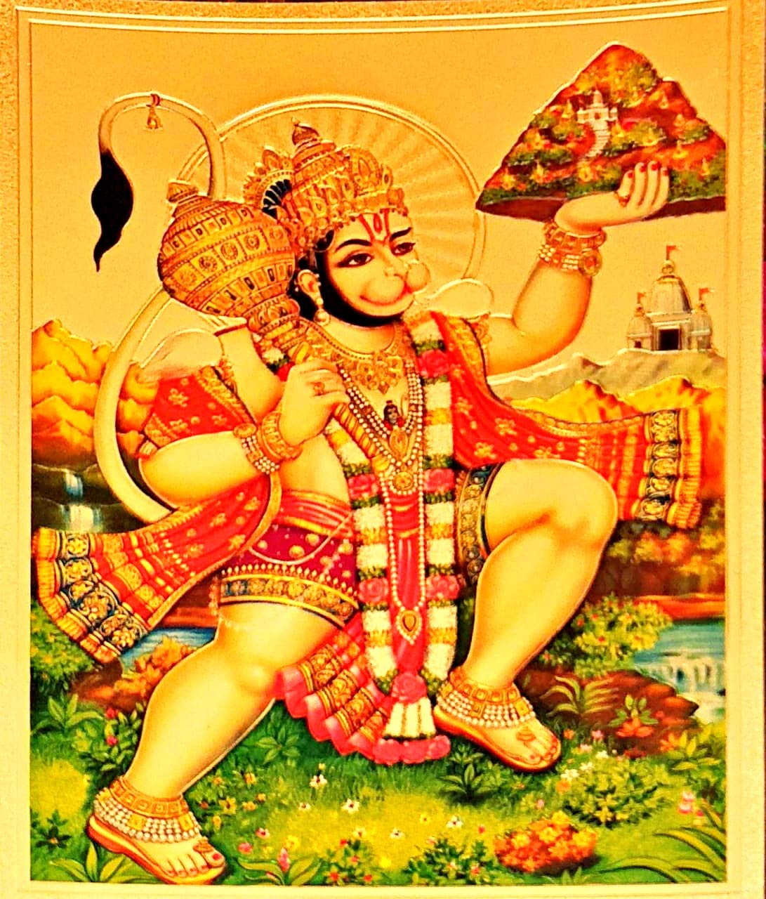 Suninow Bajrang Bali Hanuman Ji God Photo Frame (Golden)